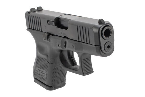 Glock 26 Gen5 9mm pistol features front slide serrations and bull nose with standard sights